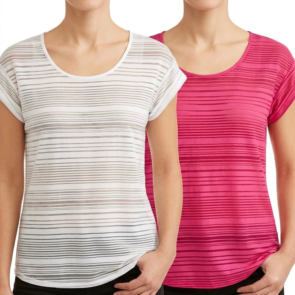 Apt. 9 Pink White Striped Sheer Scoop Neck Casual Tee Shirts Bundle of 2 Size M